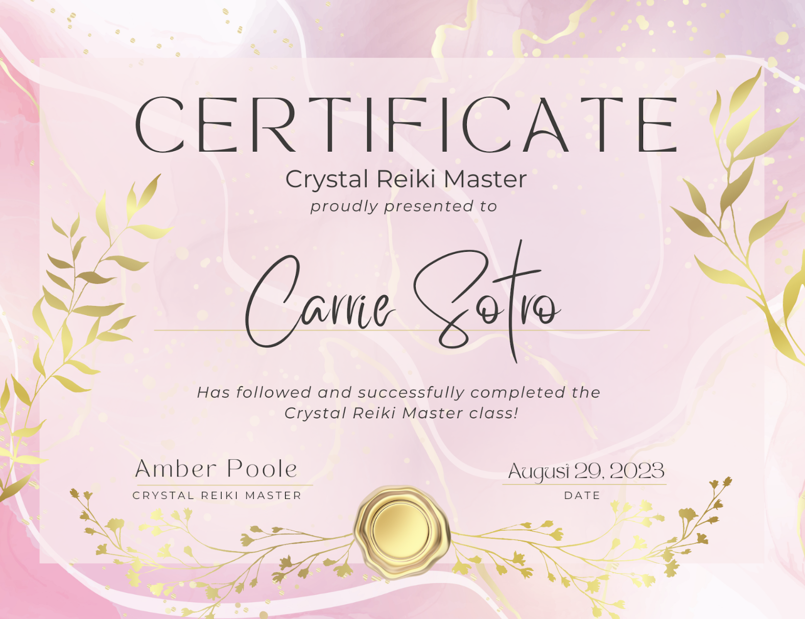 Crystal Reiki Master Certificate 